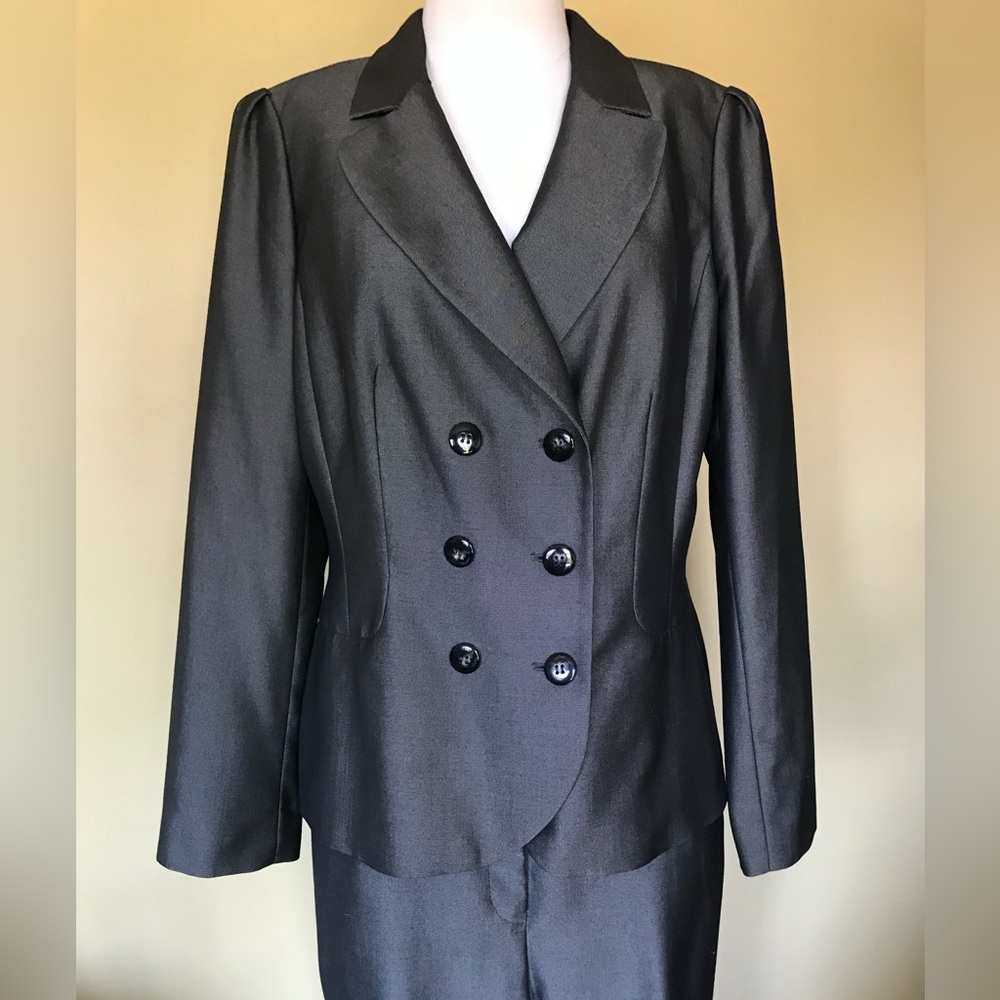Calvin Klein Dark Gray Black 2PC Double Breasted Blazer Jacket Pants Suit